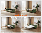 CHIC HOUSE Pull Out Sofa Bed Couch Queen Size with Mattress USB, Convertible Sleeper Sofa Loveseat for Small Spaces RV, Corduroy Pull Out Couch Bed for Living Room with Cup Holders LED Lights, Green