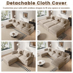 Sdorens 120" Modular Sectional Sofa,Comfy Cloud Couch with Movable Ottoman Deep Seat Chenille L Shaped Modular Sofa,Sectional Couches for Living Room,Bedroom and Apartment,Khaki