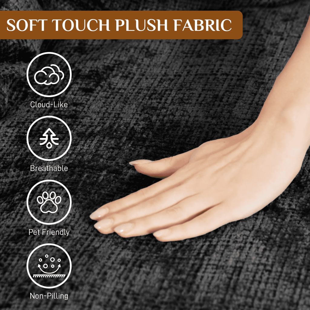 Rophefx 81.1" Oversized Round Chaise Lounge Sofa Bed,Fluffy Plush Cloud Couch with Deep Seat and 14 Pillows,Modern Comfy Couch for Living Room Apartment,Black