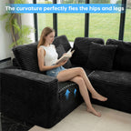  135.5" Sectional Couch, Black U Shaped Sofa for Living Room, Boneless Cloud Couch with Chaise,6-Seater, Corduroy Fabric, Freely Configurable Layout