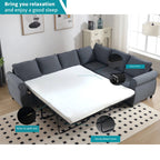  Sectional Sofa, Pull Out Sofa Bed Queen Size, 6 Seat Sofa Couch Convertible Sleeper Sofa Bed for Living Room Gray