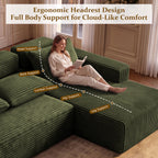 Garaneeds 113" Oversized U Shaped Sectional Sofa for Living Room, Modular Boneless Cloud Couch with Chaise, Corduroy Deep Seat Sofa, High Back Support, No Assembly Required, Green