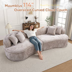 Muumblus 114" Oversized Curved Sofa, Modern Sectional Boneless Cloud Couch, No Assembly Required Floor Sofa for Living Room, Camel Boucle