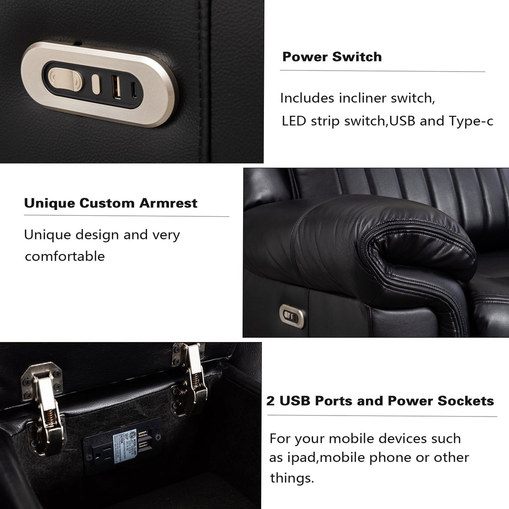 GOOEEN 6-Seater Electric Recliner Sofa Modern Faux Leather Living Room Set Black