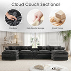 ANPPORT 145" U Shaped Cloud Modular Sectional Sofa, Corduroy Deep Seat Couch with Storage Console, USB Ports & Cup Holders for Living Room, Gray