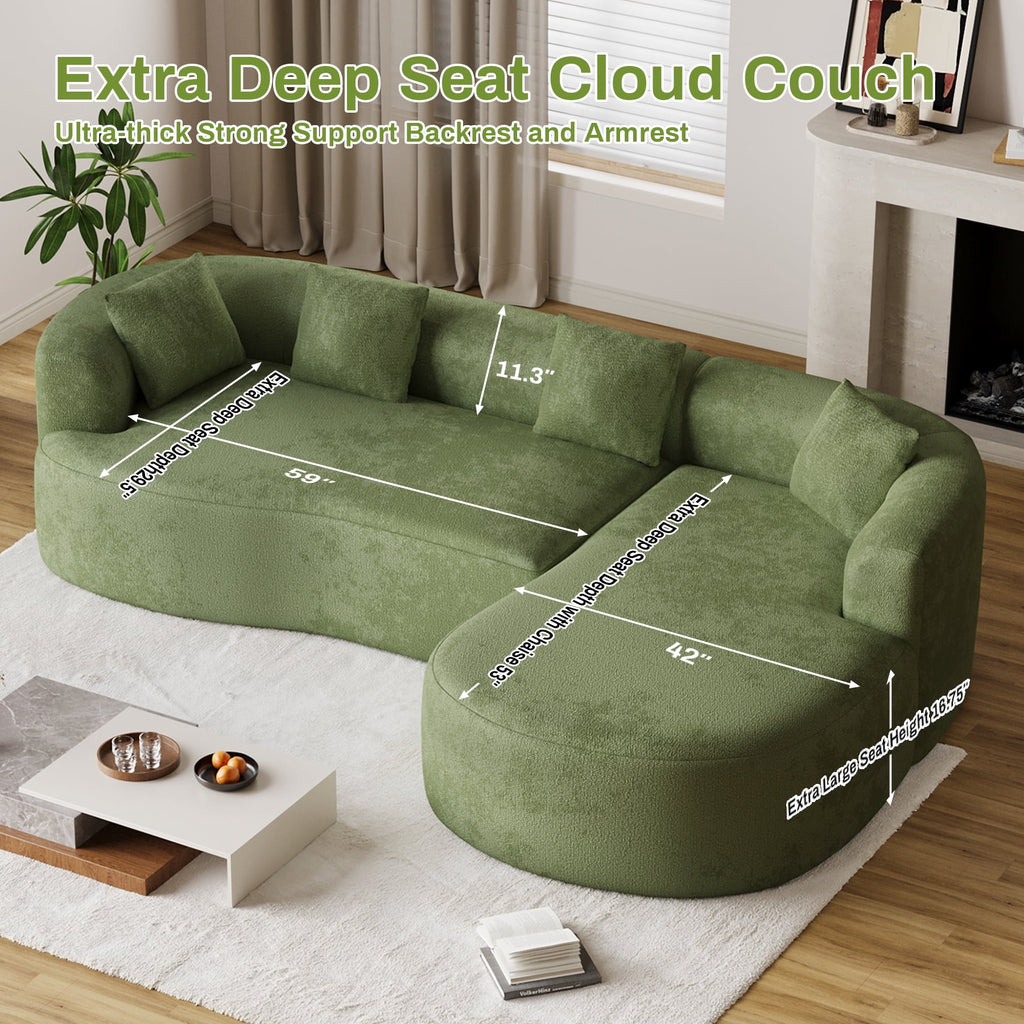 Wiilayok 110" Chenille L Shaped Sectional Sofa,Curved Sofa Couch with Right Chaise,Cloud Compression Deep Seat Sofa Couches for Living Room,No Assembly,Green