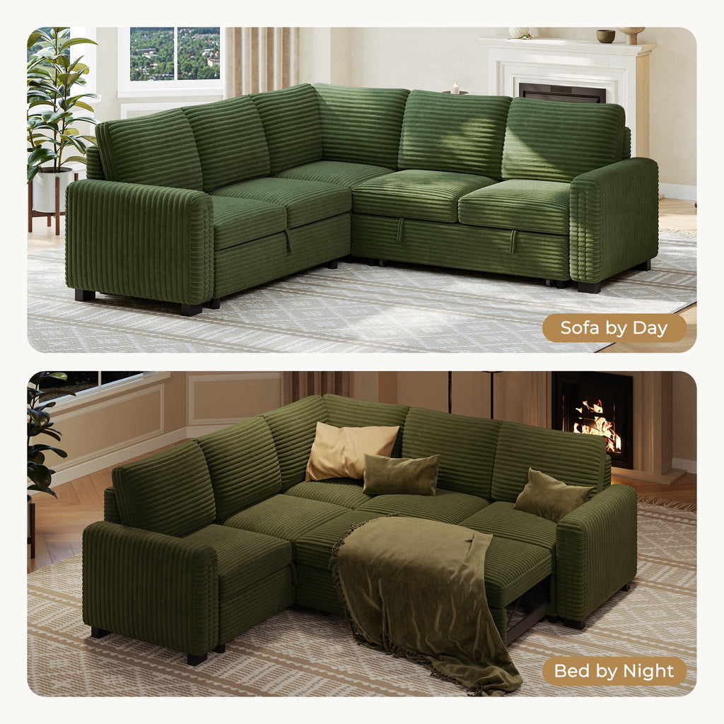 Sectional Sofa with Storage Seat L Shaped Couch with Reversible Chaise Convertible Sectional Couches for Living Room, Green