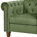 AmoDwell Tufted Velvet Sofa Couch for Living Room, Plush Rolled Arm 3-Seater Sofa Couch with Nailhead Trim and 2 Neck Roll Pillows, Small Apartment Chesterfield Sofa