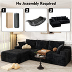 104 Modular L-Shaped Sectional Sofa with Chaise - No Assembly Required Boneless Corduroy Couch, High Resilience Foam, Deep Black