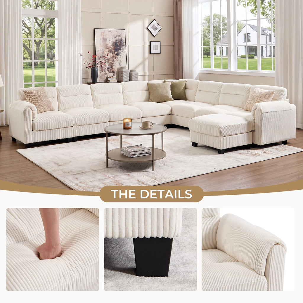  Convertible Sectional Sofa Modular Sofa with Ottoman, Freely Combinable Configurable Couch for Living Room Oat