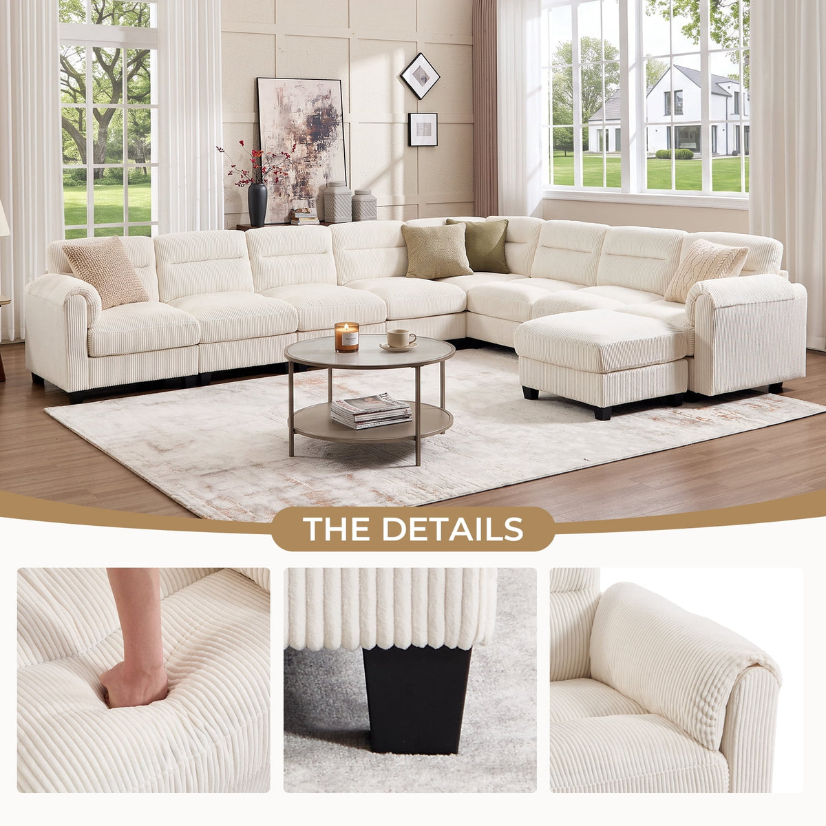  Convertible Sectional Sofa Modular Sofa with Ottoman, Freely Combinable Configurable Couch for Living Room Oat