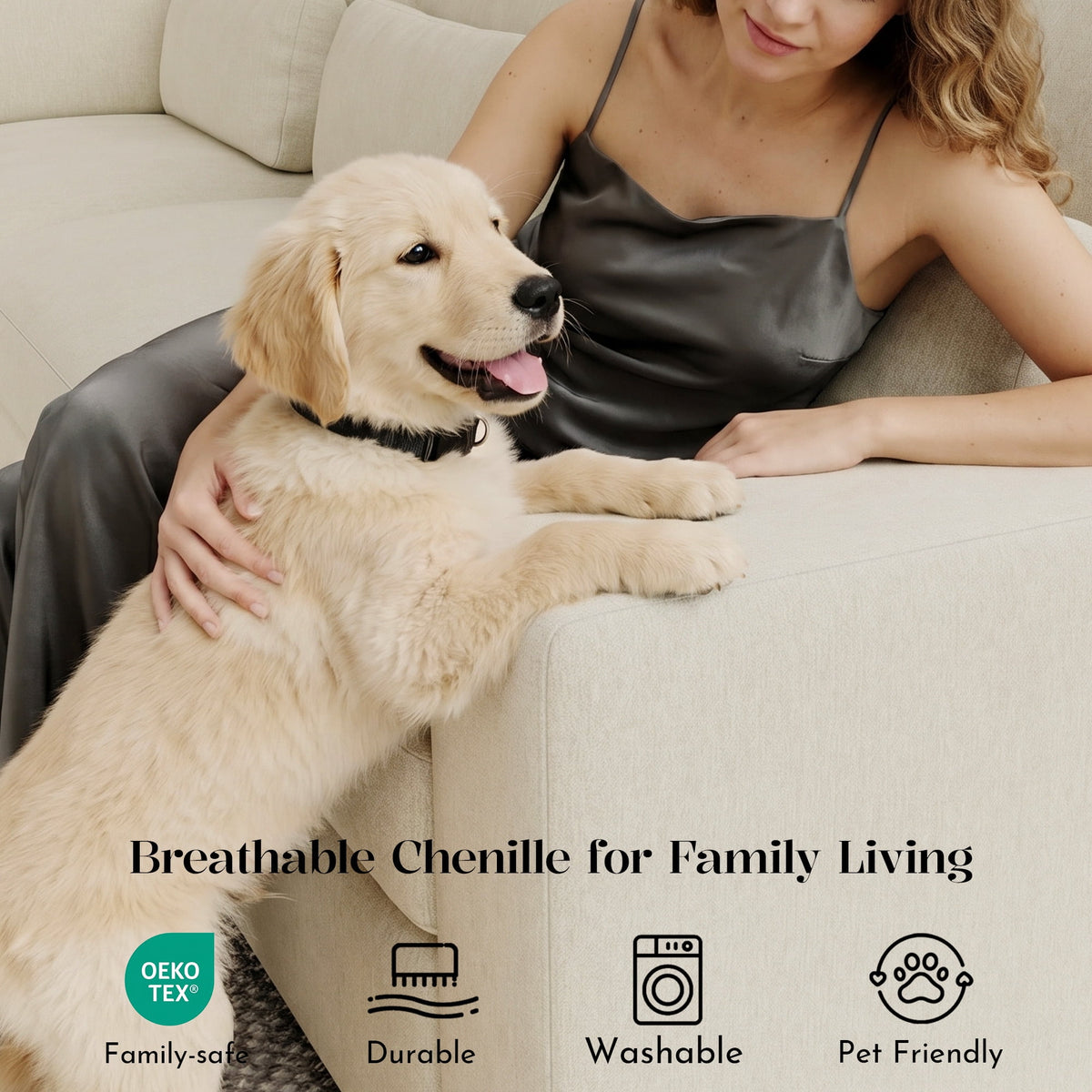 Hombryzy 146" Modular Sectional Sofa with Movable Ottoman, U-Shaped Deep Seat Cloud Couch for the Living Room, 6-Seat, Beige