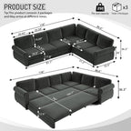  Sectional Sofa, Pull Out Sofa Bed King Size, 6 Seat Chenille Sofa Couch Convertible Sleeper Sofa Bed for Living Room Dark Gray
