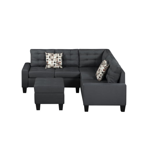 ASINMAK L Shaped Fabric Sectional Sofa with Couch and Ottoman, Gray