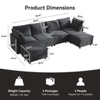  126" Modular Sectional Sofa with Storage, U-Shaped Modern Sleeper Sofa Couch with Movable Ottomans for Living Room, Office, Dark Gray