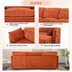 ACMEASE 84? Chenille 3 Seats Sofa W/Movable Ottoman, Modern Fabric L-Shaped Couch with Soft Backrest, Upholstered Sectional Sofa with Armrest Pillows for Living Room, Office,Orange