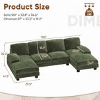  U Shaped Sectional Sofa Couch with Double Chaise for Apartments,Corduroy Green