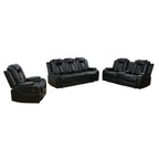  Black 3-Piece Multifunctional Smart Sofa with Console & Cup Holders, Solid Wood Frame, Double-Layer Springs and Air Leather