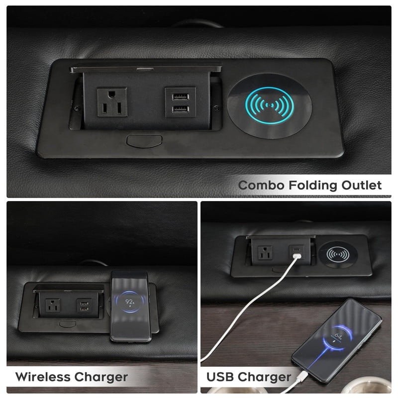 2PCS Power Zero Gravity Reclining Sofa Set with Bass Speaker,Wireless Charger,USB/Type C Ports,LED Light,Cup Holder,Storage Console Faux Leather Electric Recliner Sofa and Loveseat,5 Seater,Black