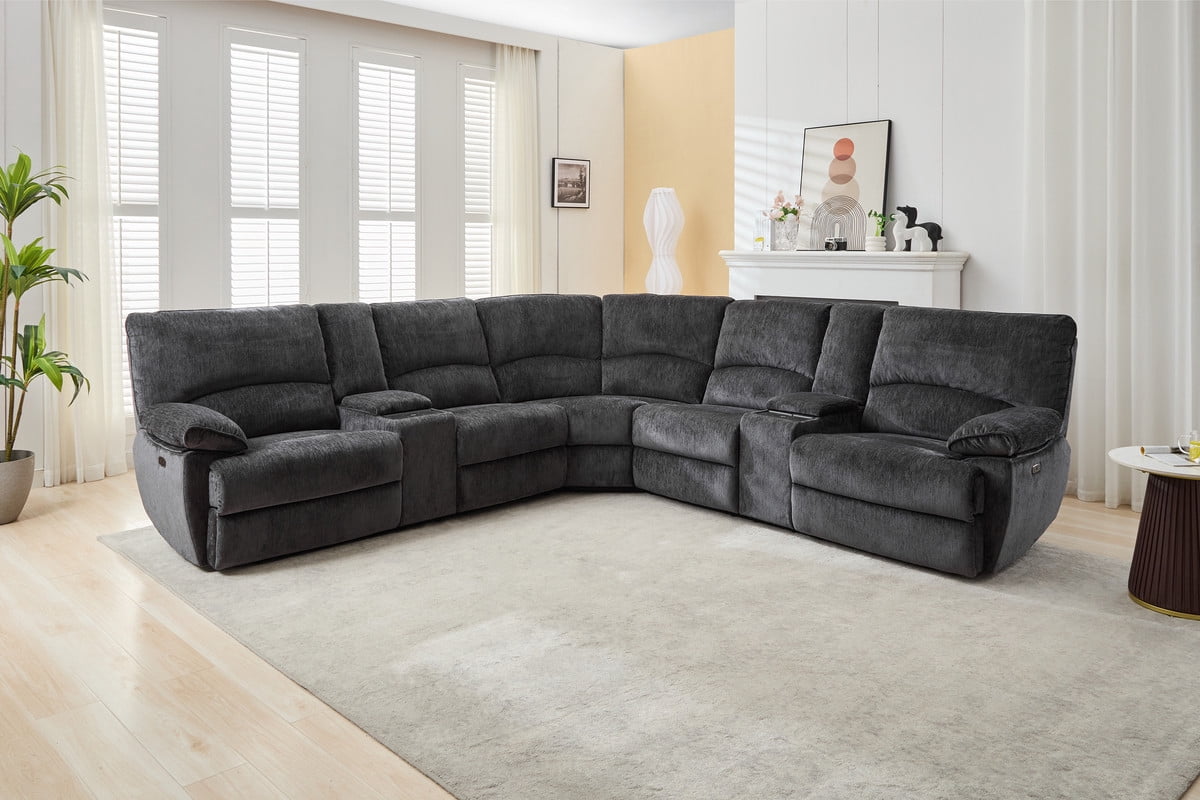Oversized Power Recliner Sectional Sofa with Wireless Charger USB/Type-C Port,Storage Consloe,Chenille Electric Large Reclining Corner Couch,for Living Room 32.6" Seat Width for Big Man,Gray
