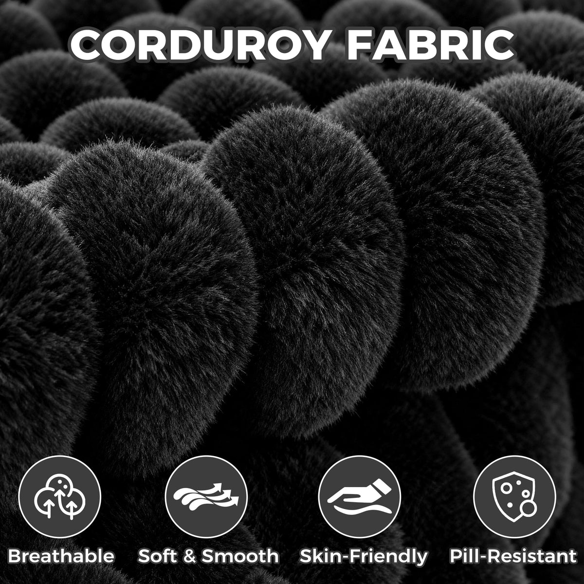 104 Modular L-Shaped Sectional Sofa with Chaise - No Assembly Required Boneless Corduroy Couch, High Resilience Foam, Deep Black