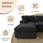  Cloud Couch Modular Sectional Sofa 6 Seat 122" L Shaped Reversible Convertible Couch, Corduroy Thick Cushion with Movable Ottomans, Washable Removable Cover for Living Room,Black