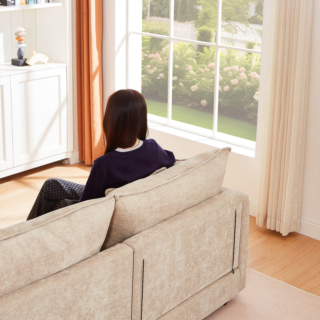 Eyisean 102" Chenille Modular Sectional Sofa with Ottoman, 3-Seater L Shape Cloud Couch with Upholstered & Pillow, Comfy Sleeper Sofa for Living Room, Bedroom, Office, Easy Assembly