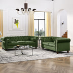 AmoDwell Tufted Velvet Sofa Couch for Living Room, Plush Rolled Arm 3-Seater Sofa Couch with Nailhead Trim and 2 Neck Roll Pillows, Small Apartment Chesterfield Sofa