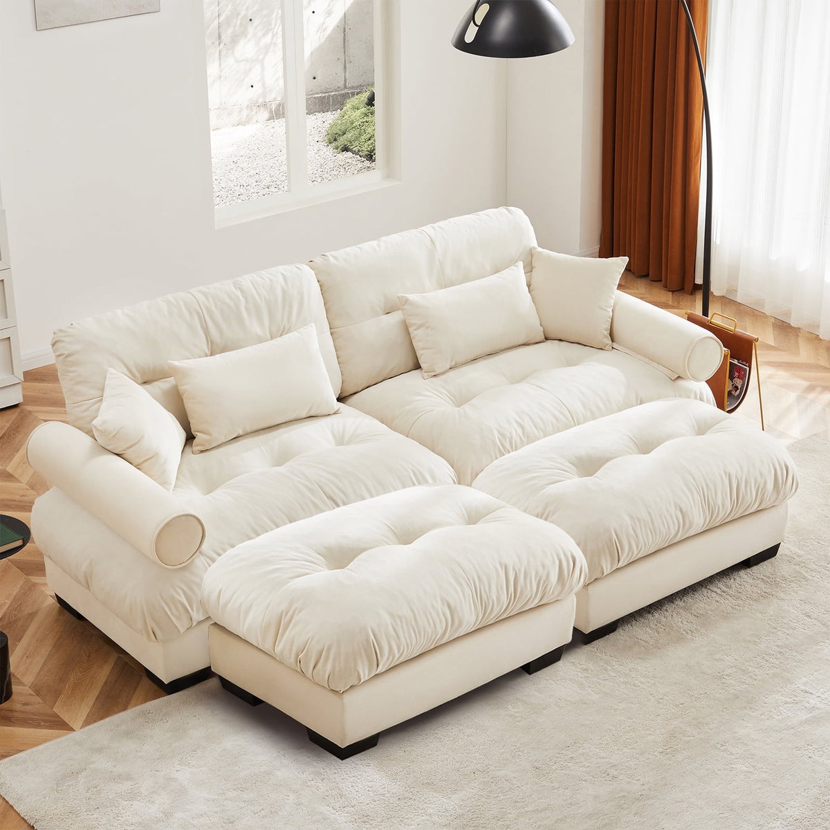 SOLIA 130" 3-Seat U-Shaped Cloud Modular Sectional Couch Velvet with Movable Ottoman