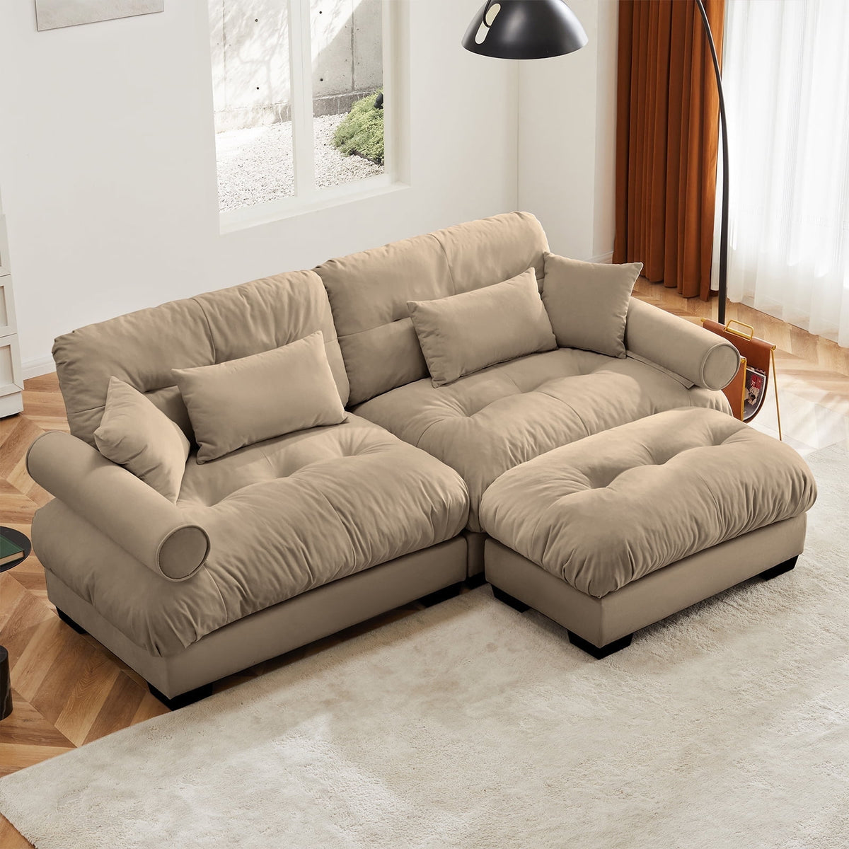 SOLIA 130" 3-Seat U-Shaped Cloud Modular Sectional Couch Velvet with Movable Ottoman