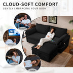  Pull Out Sofa Bed Queen Size, 85" Loveseat Sofa with Movable Ottoman, USB Charging Port, Corduroy Sofa Couch Convertible Sofa Bed for Living Room Black