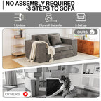 Vicluke Convertible Memory Foam 3-seat Sofa & Loveseat, Pull Out Sleeper Sofa Bed, 2 in 1 Folding Couch Bed, Fold Out Floor Couch Corduroy Fabric with Pillows for Living Room Bedroom Lounge(Grey)