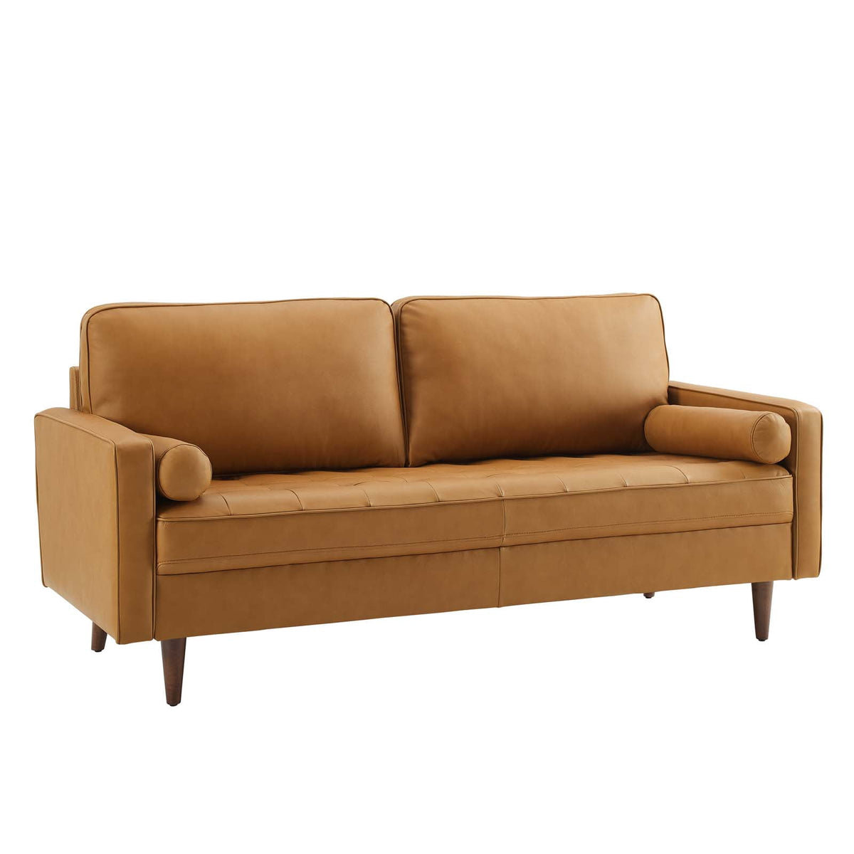 Modway Valour 73" Modern Top Grain Leather Upholstered Sofa in Tan