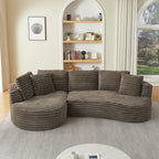 MAYEERTY 120.9" Brown Corduroy Curved L Modular Sectional Sofa, Pocket Spring No Assembly Couch for Living Room Reception