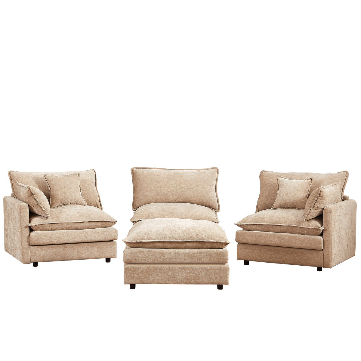 Eyisean 102" Chenille Modular Sectional Sofa with Ottoman, 3-Seater L Shape Cloud Couch with Upholstered & Pillow, Comfy Sleeper Sofa for Living Room, Bedroom, Office, Easy Assembly