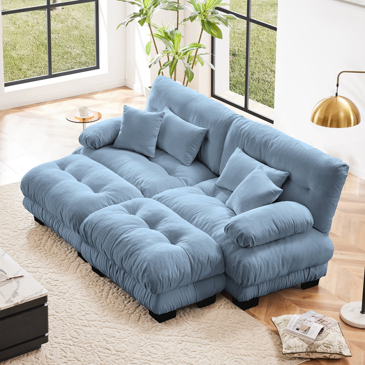 SOLIA 130" 3-Seat U-Shaped Cloud Modular Sectional Couch Velvet with Movable Ottoman