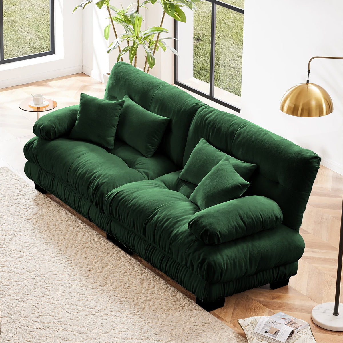 SOLIA 130" 3-Seat U-Shaped Cloud Modular Sectional Couch Velvet with Movable Ottoman