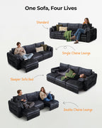 CHIC HOUSE 104" Electric Extendable Sofa Bed with Triple Motor, Convertible Smart Power Reclining Sleeper Sofa Deep Seat 3-Seat Couch with Solid Wood Frame in Velvet, Black