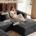 NNSNG 110"U-Shaped Sectional Sofa,5-Seater Boneless Couch Soft Corduroy Fabric Sofa for Living Room,No Assembly Required ,Black