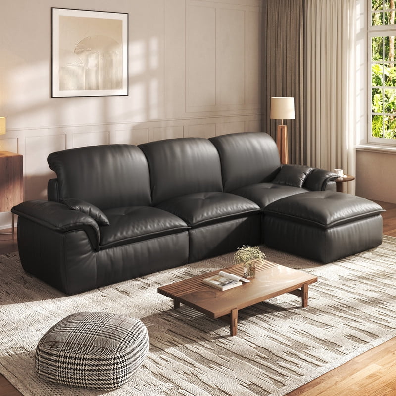 Patbrela Sectional Sofa, 110" L-Shaped Deep Seat Couch, Modular Sofa with Back Cushion for Living Room, PU Leather Boneless Sofa, No Assembly Required, Black
