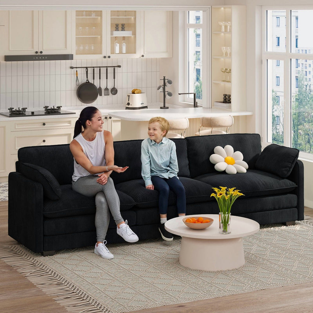  Cloud Like Comfort Sofa,Double?Layer High?Resilience Memory Foam Cushion,Removable Zippered Cover with 2 Pillows for Living Room, Bedroom, Apartment & Small Family,Black