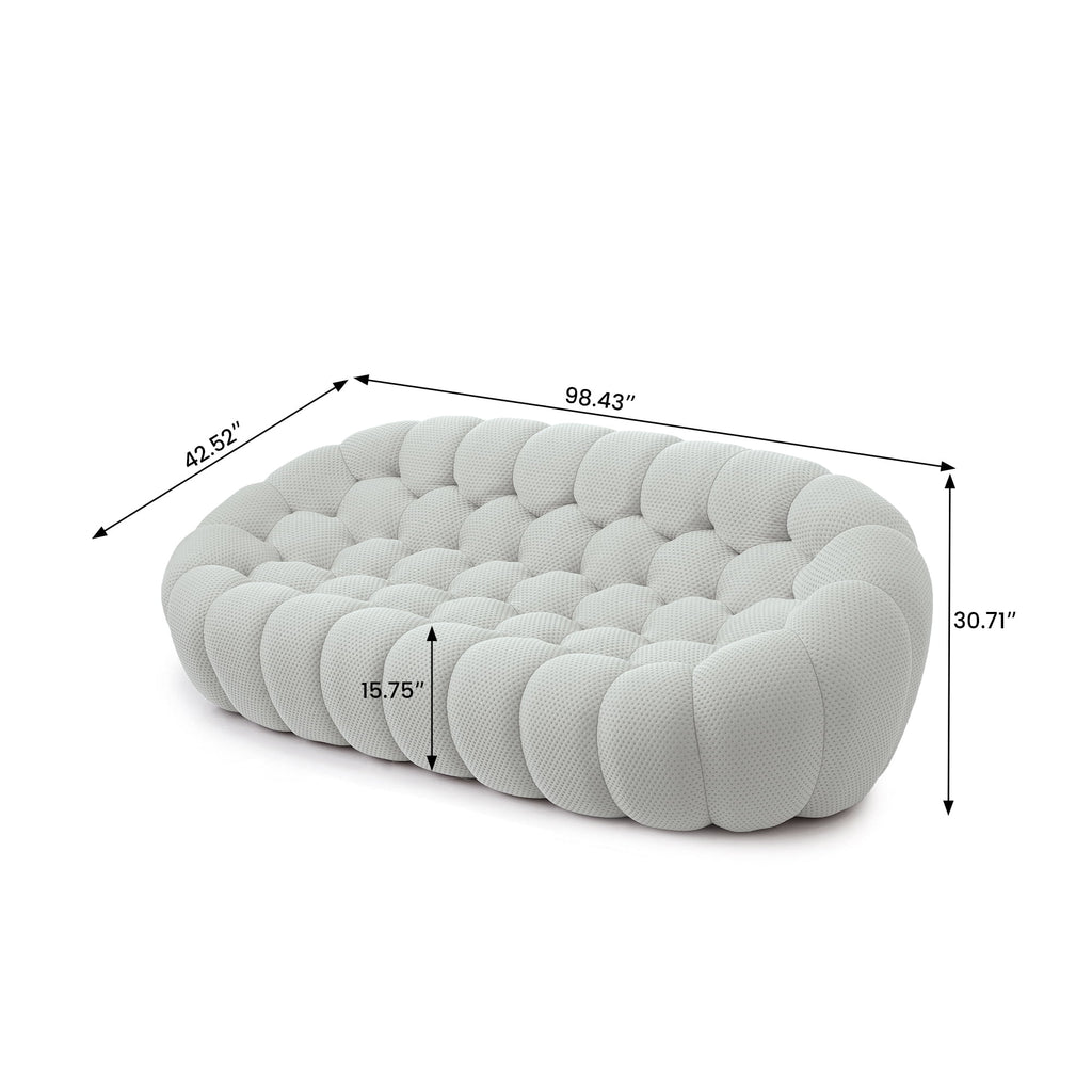 Sdorens 98.43" Bubble Couch,Modern Upholstered Mesh Fabric Lazy Floor Sofa,3D Honeycomb Shape Bubble Sofa Curved Couch for Living Room,Office,Apartment,No-Assembly(Light Gray,3-Seater)