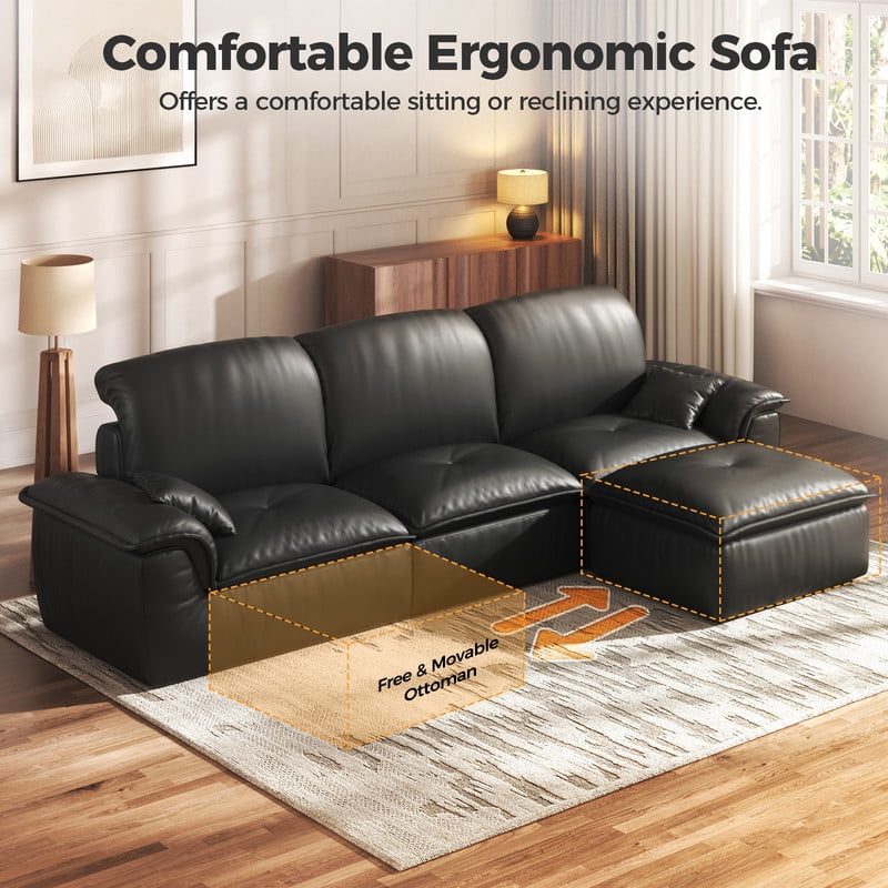 Patbrela Sectional Sofa, 110" L-Shaped Deep Seat Couch, Modular Sofa with Back Cushion for Living Room, PU Leather Boneless Sofa, No Assembly Required, Black