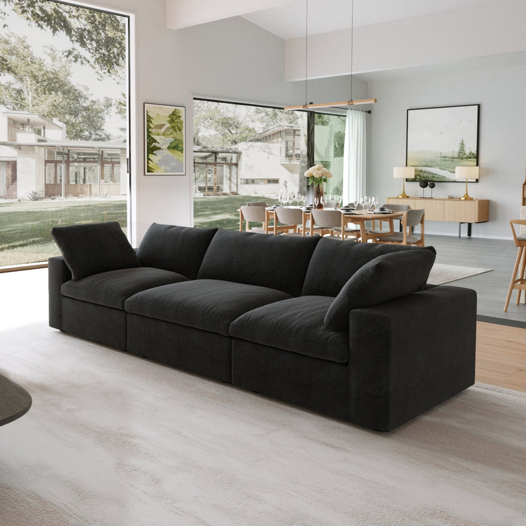 Sdorens Free Convertible Sectional Sofa Modular Couch,Modern Linen Fabric Sofa for Living Room,Apartment and Small Space,3-Seat Sofa,Black