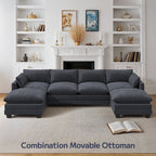  145.7" U Shaped Modular Sectional Sofa with Movable Ottomans, Corduroy Cloud Sofa Couch with 25.2" Deep Seat, Removable Washable Covers, 4-5 Seater Comfy Modular Sofa for Living Room Apartment