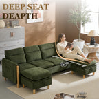 Villeston 4-Seat Sectional Sofa with 2 Ottomans,U Shaped Sofa Couch with Storage Ottomans and Side Pockets, Oversized Modern Chenille Sofa Couch for Living Room,Olive
