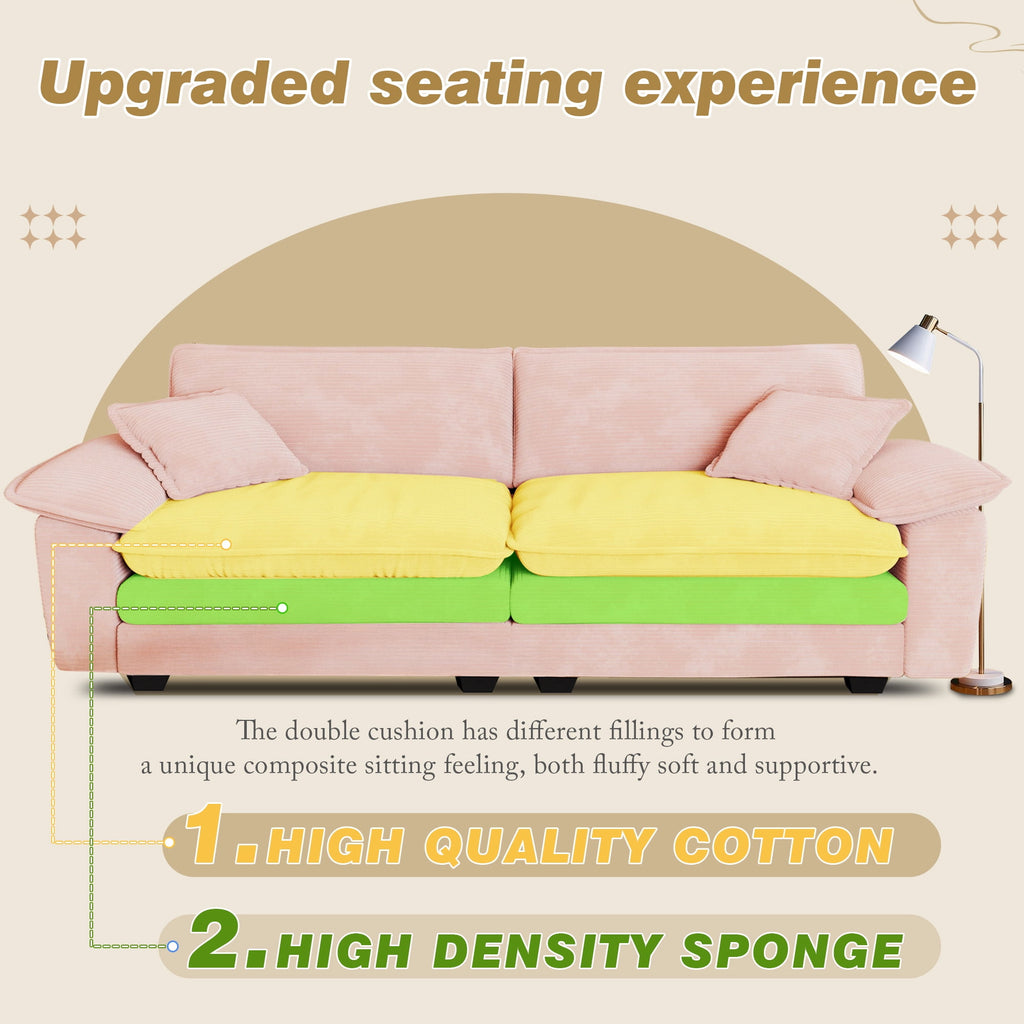 Muumblus Comfy Modular Sectional Sofa with 2 Ottoman, Deep Seat 80.5" Modern Oversized Corduroy Cloud Couch, Fluffy Deep Seat Chaise Lounge Sleeper Sofa for Living Room Apartment, Pink