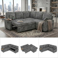 EPOWP 81" Modular Sectional Sleeper Sofa, L Shaped 5-Seater Couch with Pull Out Bed, Large Storage Chaise, USB Charging Ports & Cup Holders, Chenille Sofa Bed for Living Room, Grey