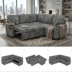 EPOWP 81" Modular Sectional Sleeper Sofa, L Shaped 5-Seater Couch with Pull Out Bed, Large Storage Chaise, USB Charging Ports & Cup Holders, Chenille Sofa Bed for Living Room, Grey