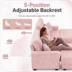 Wiilayok Convertible Modular Cloud Sofa, U Shaped Sectional Sofa Couch with Ottoman,Central Console,Cup Holder, Adjustable Backrest for Living Room, Pink